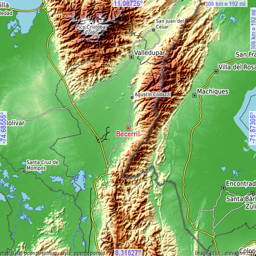 Topographic map of Becerril