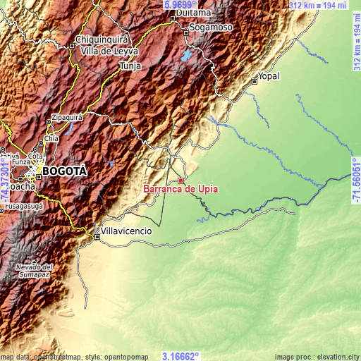 Topographic map of Barranca de Upía