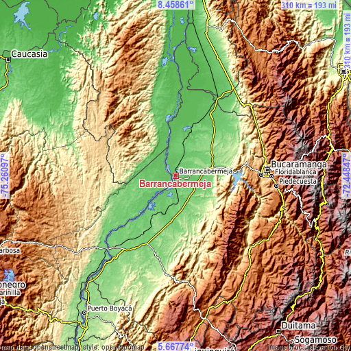 Topographic map of Barrancabermeja