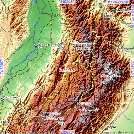 Topographic map of Barichara