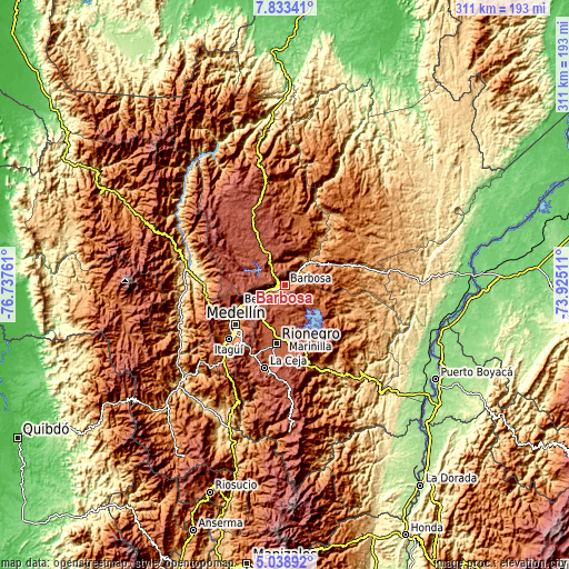 Topographic map of Barbosa