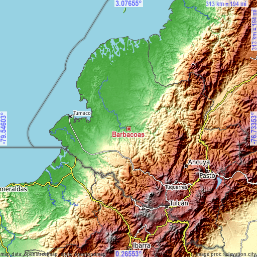 Topographic map of Barbacoas