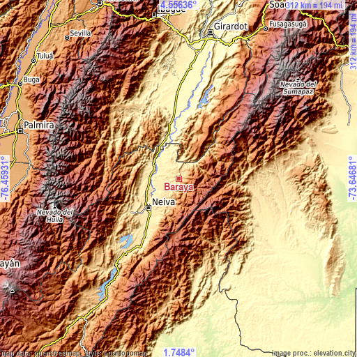 Topographic map of Baraya