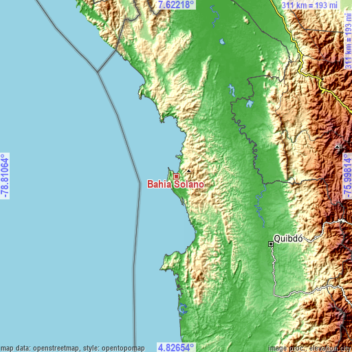 Topographic map of Bahía Solano