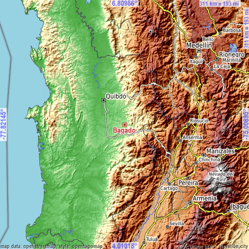 Topographic map of Bagadó