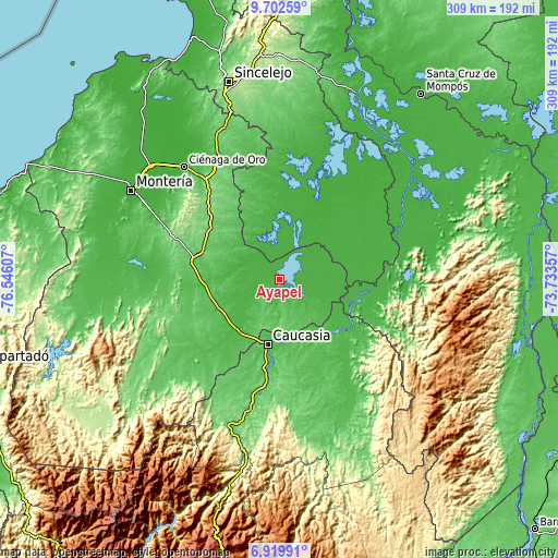 Topographic map of Ayapel