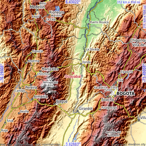 Topographic map of Guayabal