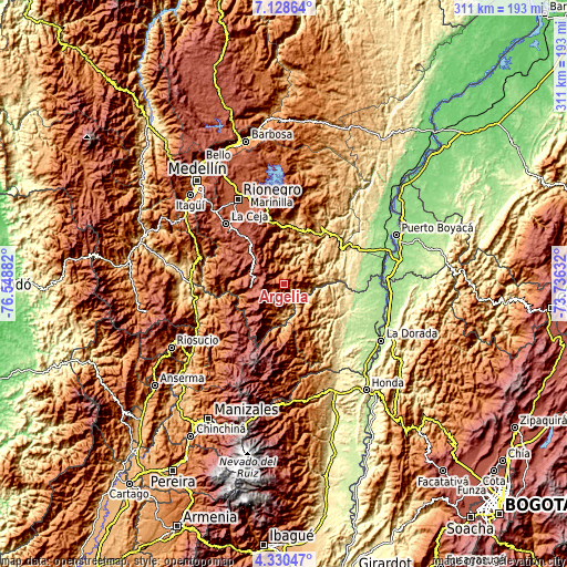 Topographic map of Argelia