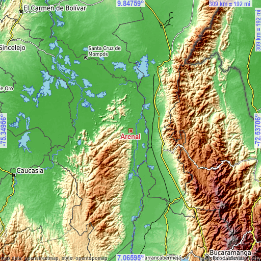 Topographic map of Arenal