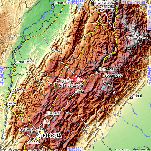 Topographic map of Arcabuco