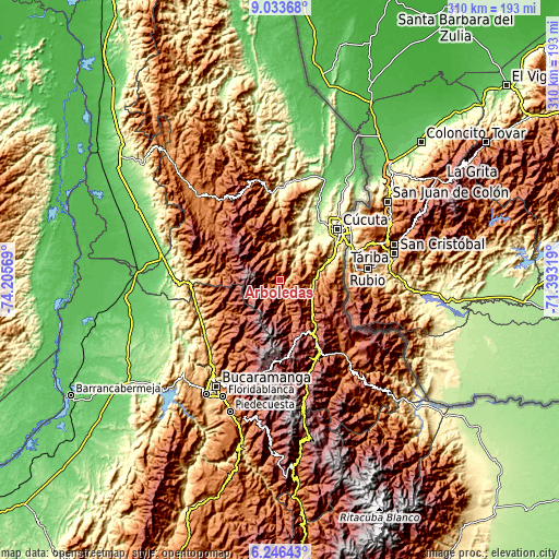 Topographic map of Arboledas