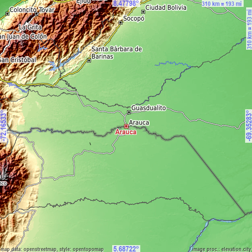 Topographic map of Arauca