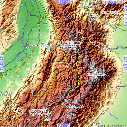 Topographic map of Aratoca