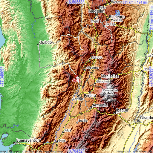 Topographic map of Apía