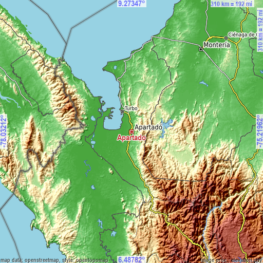 Topographic map of Apartadó