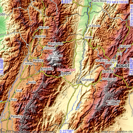 Topographic map of Anzoátegui