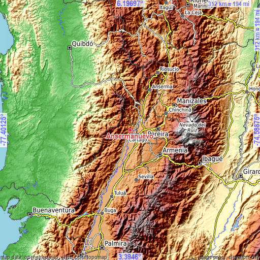 Topographic map of Ansermanuevo