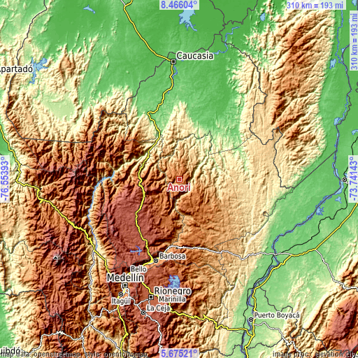 Topographic map of Anorí