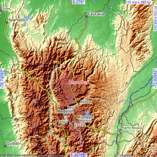 Topographic map of Angostura