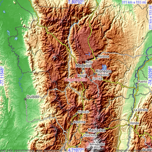 Topographic map of Angelópolis