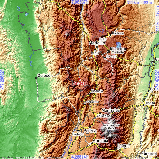 Topographic map of Andes