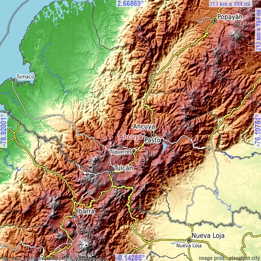 Topographic map of Ancuya