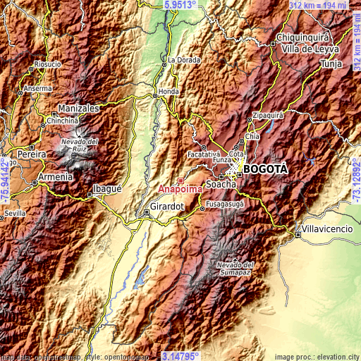 Topographic map of Anapoima