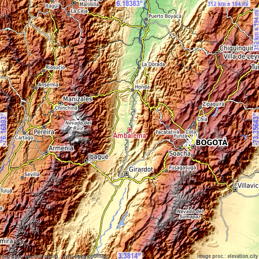 Topographic map of Ambalema