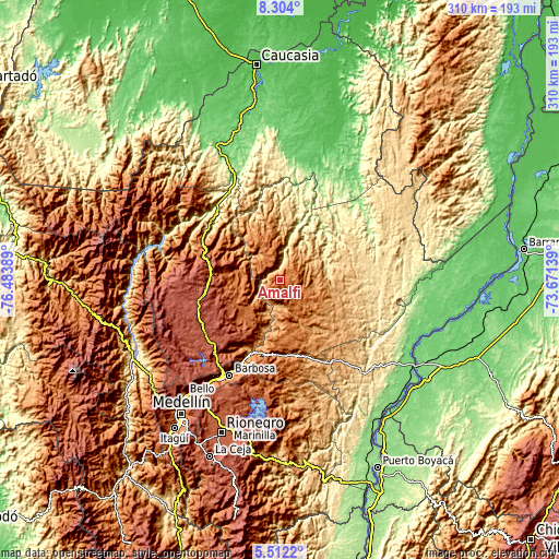 Topographic map of Amalfi