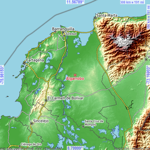 Topographic map of Algarrobo