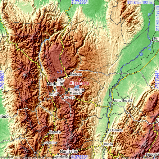 Topographic map of Alejandría