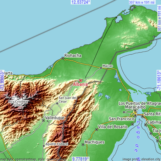 Topographic map of Albania