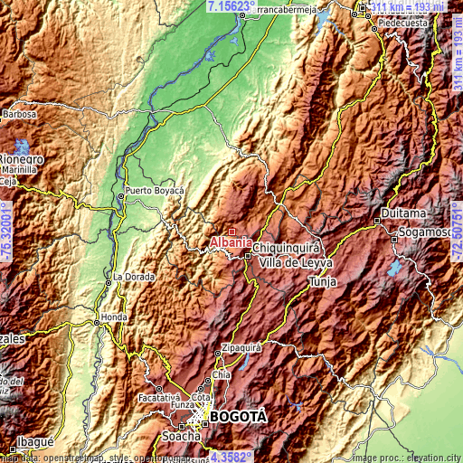 Topographic map of Albania