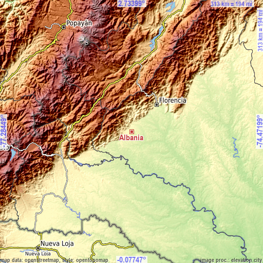 Topographic map of Albania