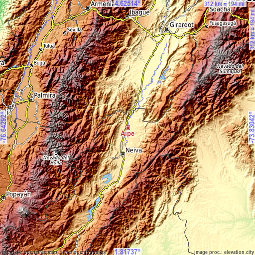 Topographic map of Aipe