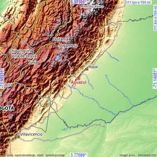 Topographic map of Aguazul