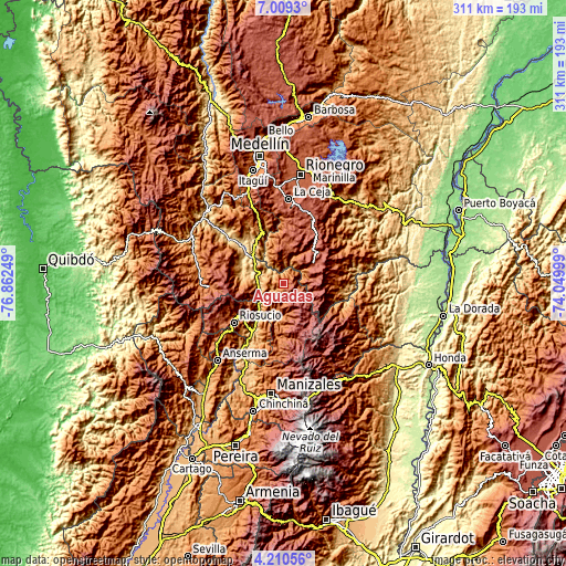 Topographic map of Aguadas