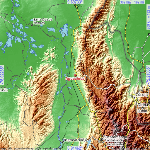 Topographic map of Aguachica