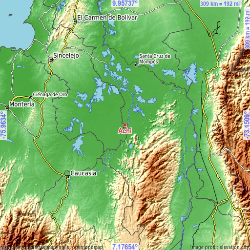 Topographic map of Achí