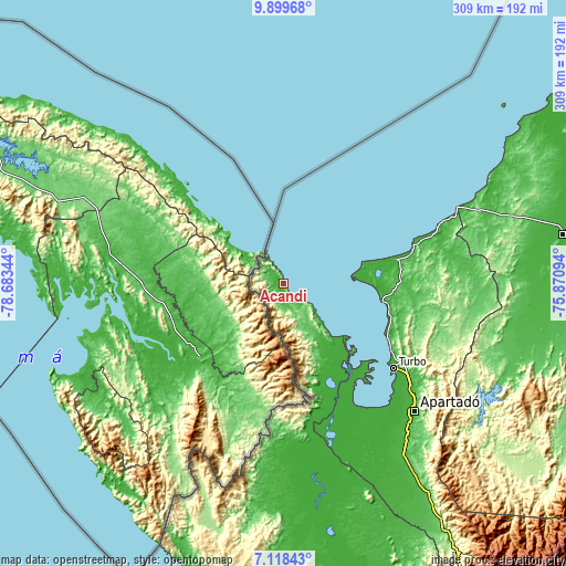Topographic map of Acandí