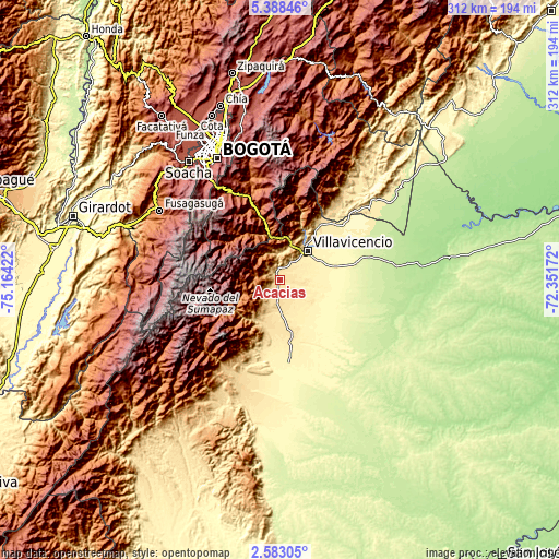 Topographic map of Acacías
