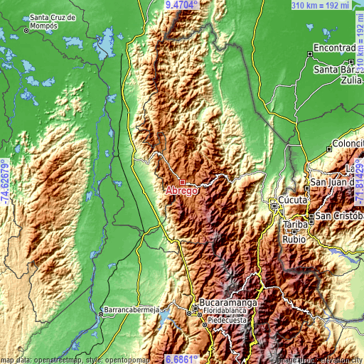 Topographic map of Ábrego