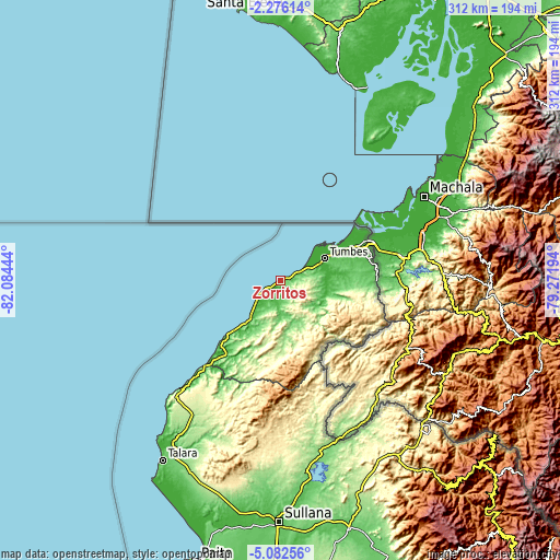 Topographic map of Zorritos