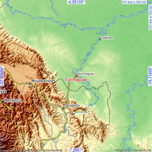Topographic map of Yurimaguas