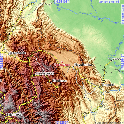Topographic map of Yuracyacu