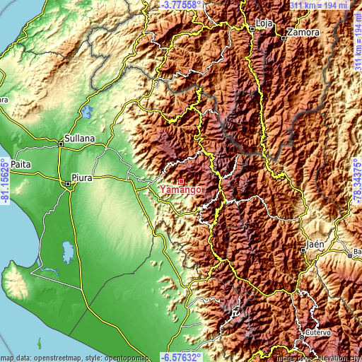 Topographic map of Yamango
