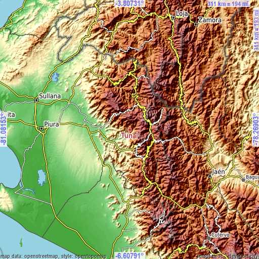 Topographic map of Tunal
