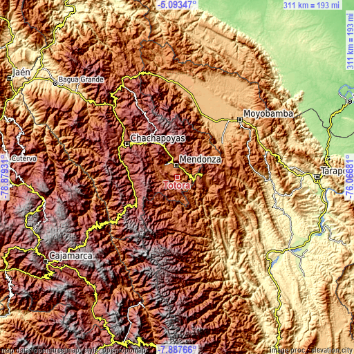 Topographic map of Totora