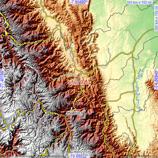 Topographic map of Tingo María