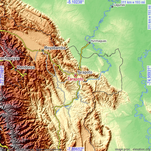 Topographic map of Tarapoto